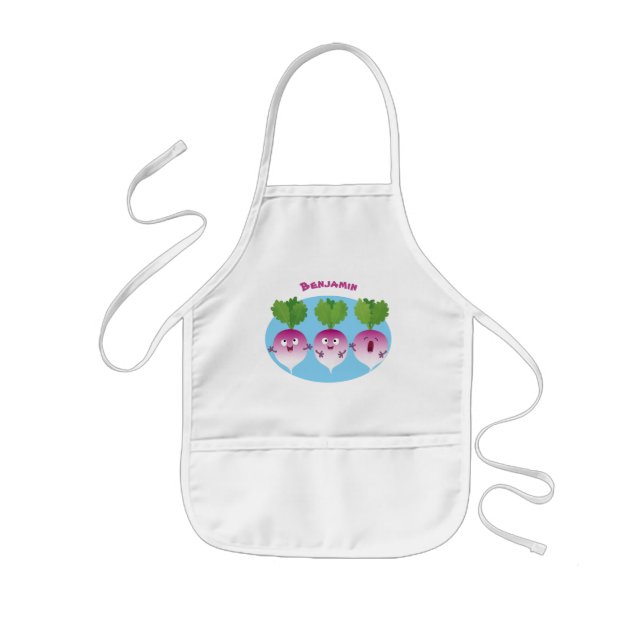 Cute turnip vegetable trio singing cartoon kids' apron (Front)