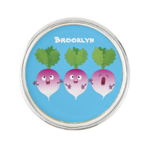 Cute turnip vegetable trio singing cartoon lapel pin
