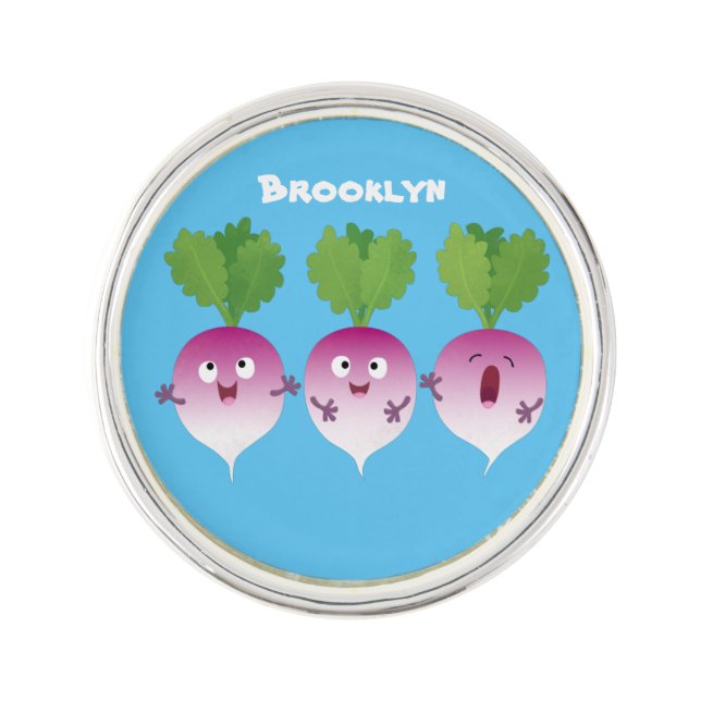 Cute turnip vegetable trio singing cartoon lapel pin (Front)