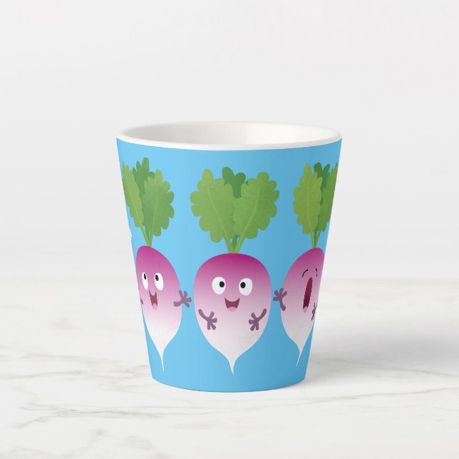 Cute turnip vegetable trio singing cartoon latte mug (Front)
