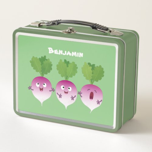 Cute turnip vegetable trio singing cartoon metal lunch box