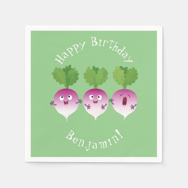 Cute turnip vegetable trio singing cartoon napkins (Front)