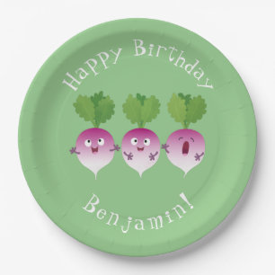 Cute turnip vegetable trio singing cartoon paper plates