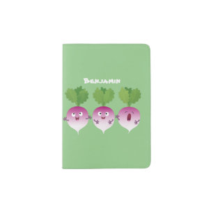 Cute turnip vegetable trio singing cartoon passport holder