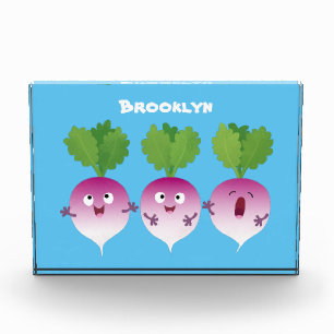 Cute turnip vegetable trio singing cartoon photo block