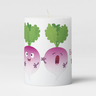 Cute turnip vegetable trio singing cartoon pillar candle
