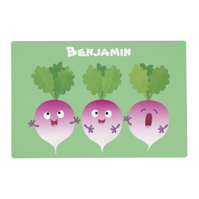 Cute turnip vegetable trio singing cartoon placemat (Front)