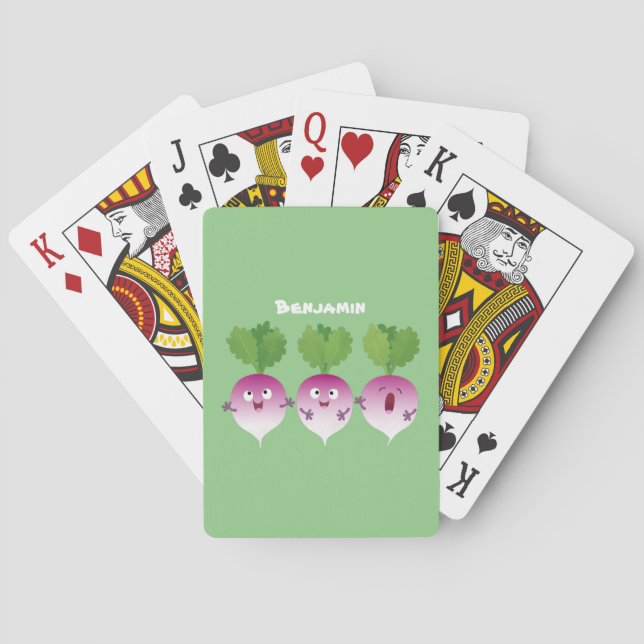 Cute turnip vegetable trio singing cartoon  poker cards (Back)