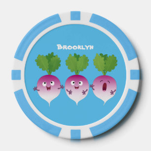 Cute turnip vegetable trio singing cartoon poker chips