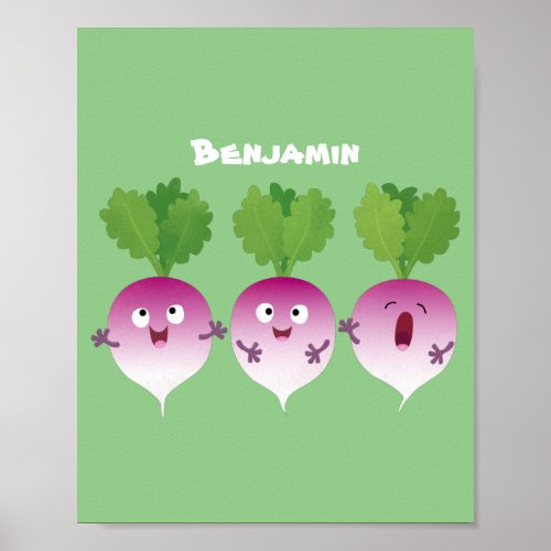 Cute turnip vegetable trio singing cartoon poster