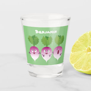 Cute turnip vegetable trio singing cartoon shot glass