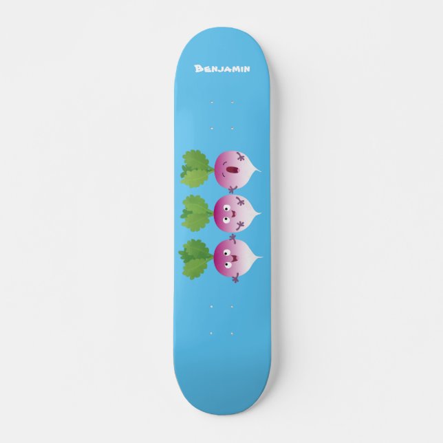 Cute turnip vegetable trio singing cartoon skateboard (Front)