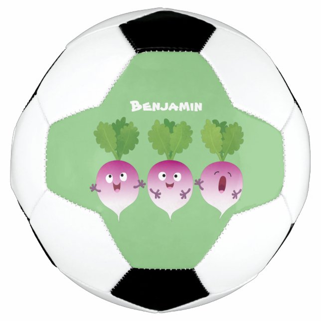 Cute turnip vegetable trio singing cartoon soccer ball (Front)