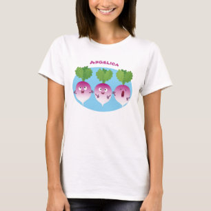Cute turnip vegetable trio singing cartoon  T-Shirt