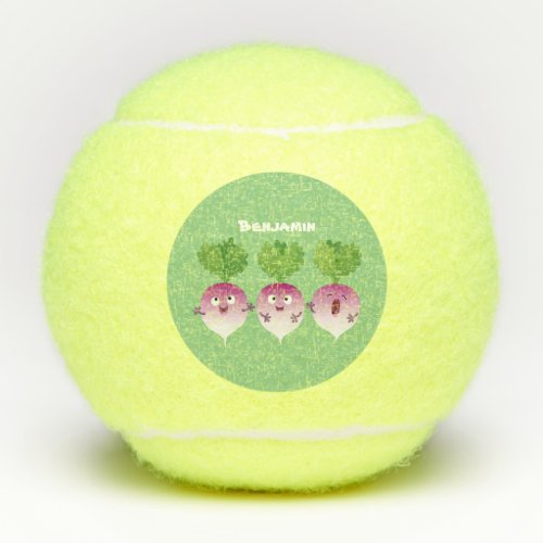 Cute turnip vegetable trio singing cartoon tennis balls