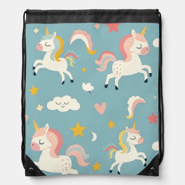 Cute Turqoise Unicorn for Kids Drawstring Bag (Front)