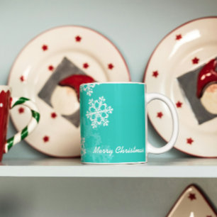 Cute turquoise and white Christmas snowflakes Coffee Mug