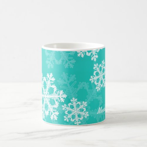 Cute turquoise and white Christmas snowflakes Coffee Mug