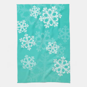 Cute turquoise and white Christmas snowflakes Kitchen Towel