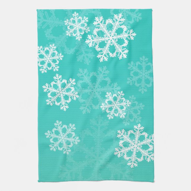 Cute turquoise and white Christmas snowflakes Kitchen Towel (Vertical)