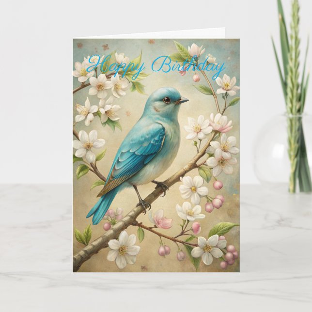 Cute Turquoise Bird Birthday Card (Front)