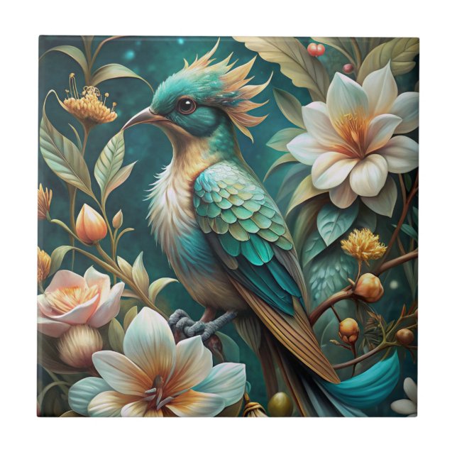 Cute Turquoise Bird Ceramic Tile (Front)