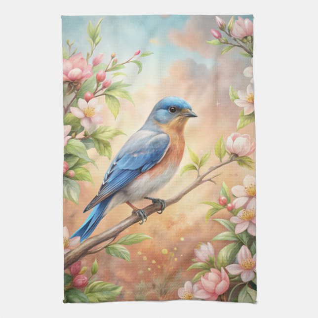 Cute Turquoise Bird Kitchen Towel (Vertical)