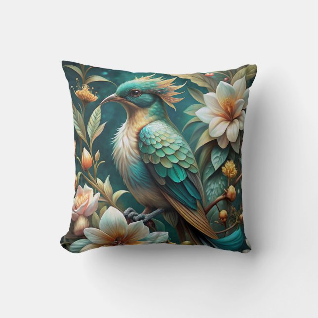 Cute Turquoise Bird Throw Pillow (Front)