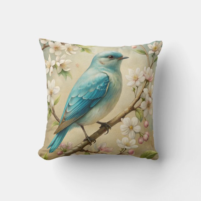 Cute Turquoise Bird Throw Pillow (Front)