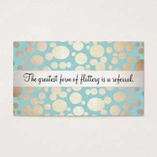 Cute Turquoise Blue and Gold Salon Referral Card
