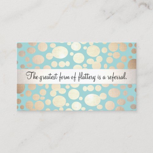 Cute Turquoise Blue and Gold Salon Referral Card