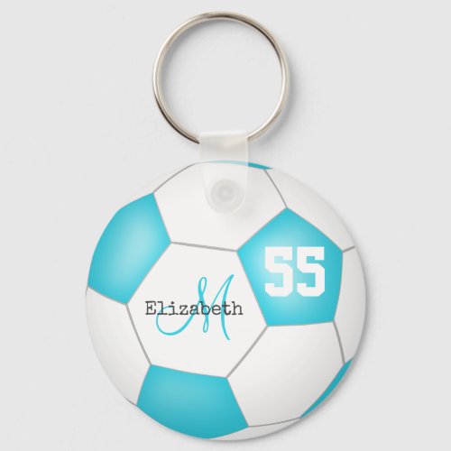 cute turquoise blue and white girls soccer keychain