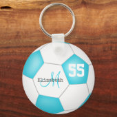 cute turquoise blue and white girls' soccer keychain (Back)