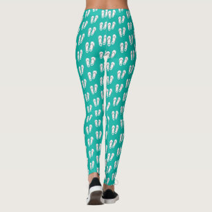 Cute turquoise blue beach flip flops pattern leggings