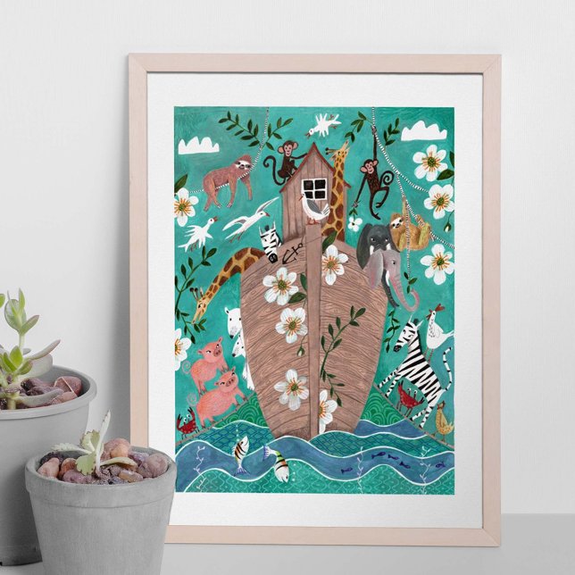 Cute turquoise blue kids ark of Noah children Poster (Creator Uploaded)