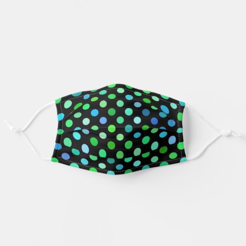 Cute Turquoise Blue Lime Green Polka Dots On Black Adult Cloth Face Mask