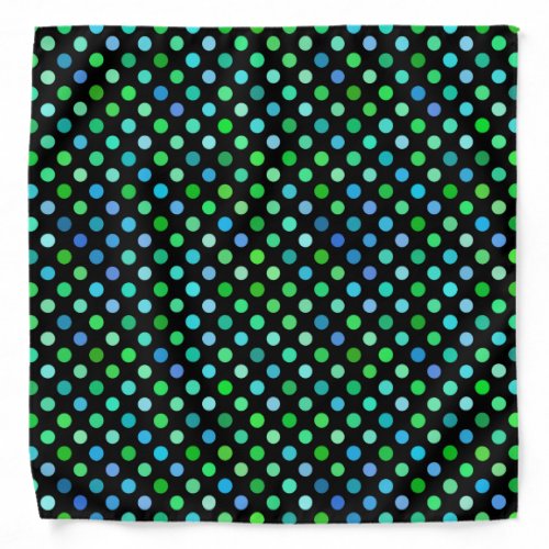 Cute Turquoise Blue Lime Green Polka Dots On Black Bandana