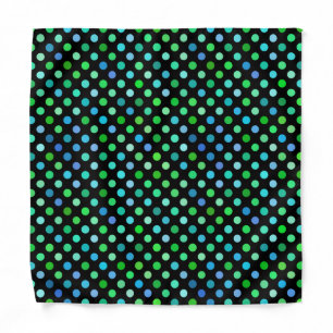 Cute Turquoise Blue Lime Green Polka Dots On Black Bandana