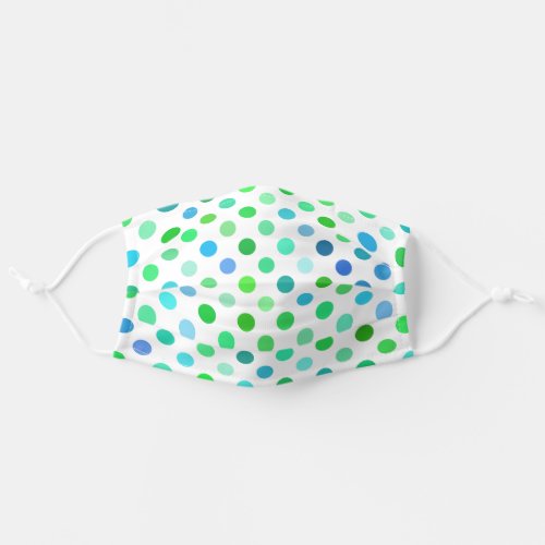 Cute Turquoise Blue Lime Green Polka Dots On White Adult Cloth Face Mask