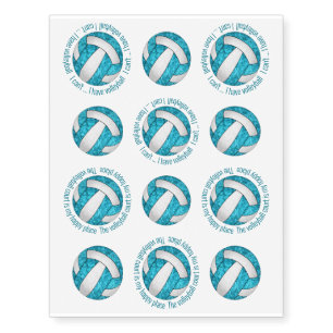 cute turquoise blue white set of 12 volleyball temporary tattoos