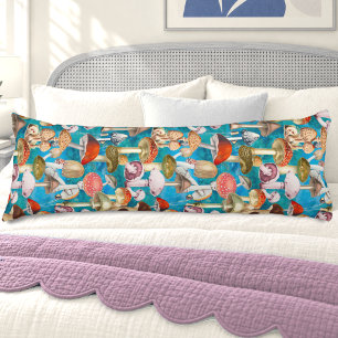 Cute Turquoise Blue Woodland Mushroom Pattern Body Pillow