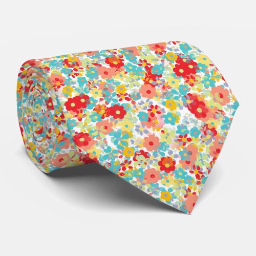 Cute Turquoise Blue Yellow Red Summer Floral Neck Tie
