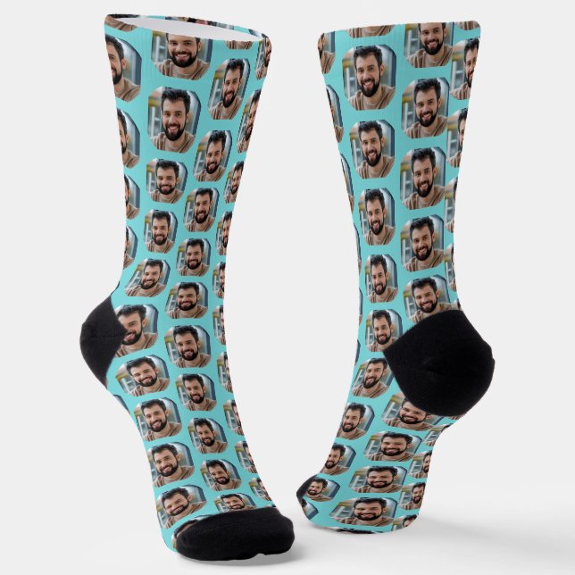 Cute Turquoise Boyfriend Photo for Girlfriend  Socks (Angled)