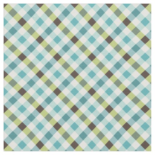 Cute turquoise brown gingham plaid pattern fabric