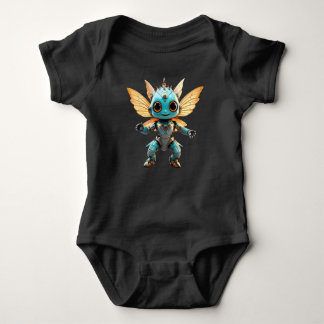 Cute Turquoise Dancing Robot Pixie Baby Bodysuit