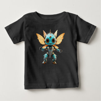 Cute Turquoise Dancing Robot Pixie Baby T-Shirt