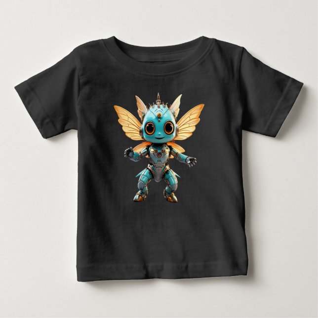 Cute Turquoise Dancing Robot Pixie Baby T-Shirt (Front)