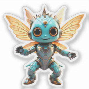 Cute Turquoise Dancing Robot Pixie Sticker
