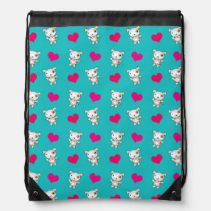Cute turquoise dog hearts pattern drawstring bag