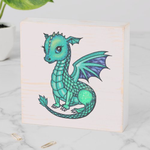 Cute Turquoise Dragon Kids Room Molly Harrison Wooden Box Sign